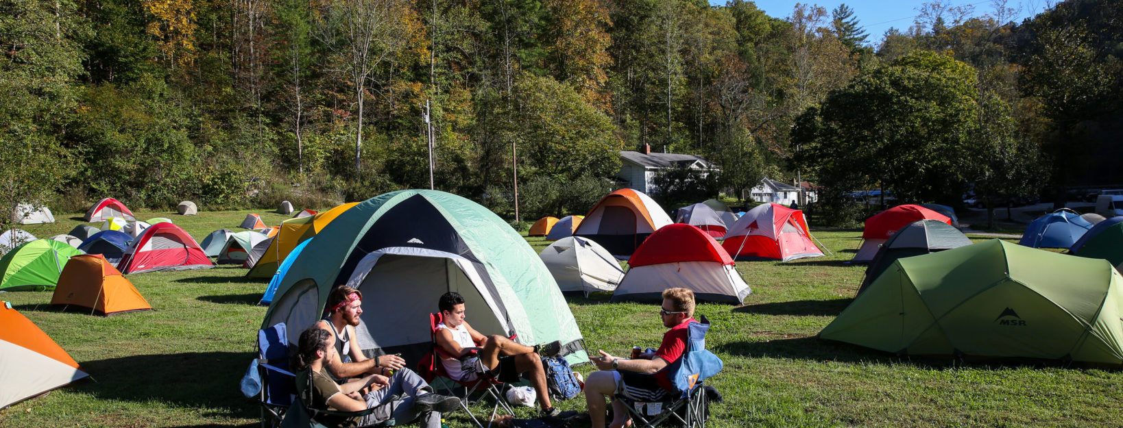 Climbers camp among a sea of tents at Miguel's in Slade, Ky near the Red River Gorge